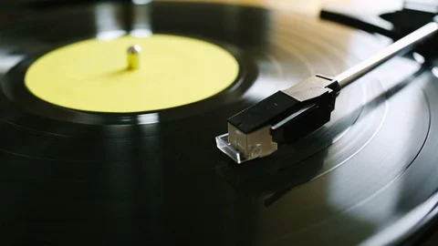 Close up of turntable playing vinyl record Stock Footage 88657830