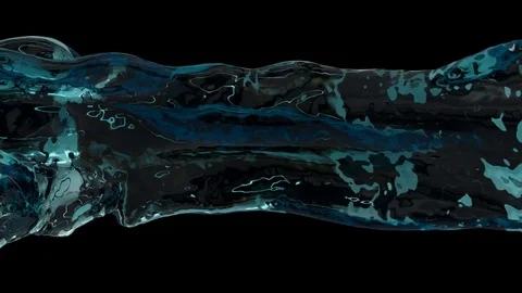 Close-up of turquoise water flow in slow motion - on black, + alpha (FULL HD) Video stock 73433434