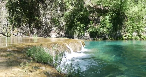 Close up of turquoise water in Semuc Champey Waterfall in Guatemala Stock Footage 228764966