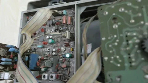 The close up of tv components. Slider equipment used Stock Footage 96246946