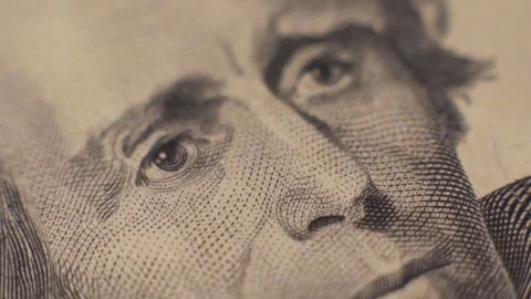 A close-up of a twenty dollar bill. US President Jackson Stock Footage 333777880