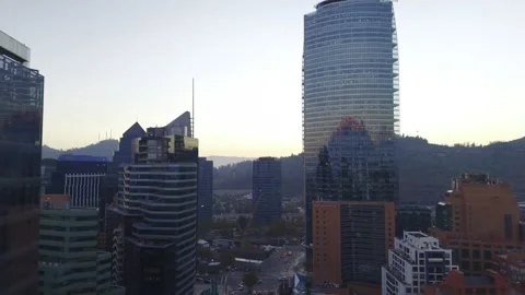 Close twilight drone pass beside Titanium La Portada Santiago Chile Vídeos de archivo 334637265