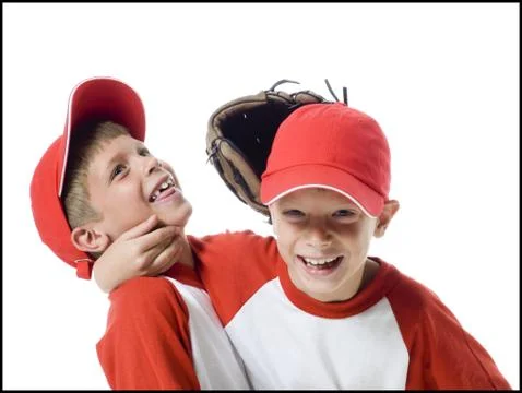 Close-up of two baseball players smiling Stock Photos