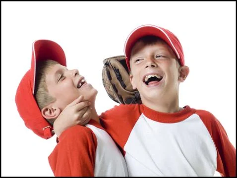 Close-up of two baseball players smiling Stock Photos