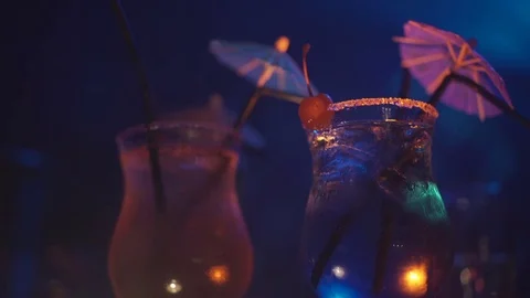 Close up of two cocktail glasses in the bar Stock Footage 71056633