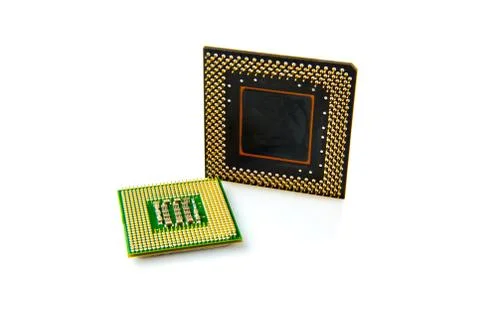 Close up of  two computer processor isolated on white background. Foto stock
