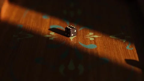 Close-up of two dices fall on the wooden backgammon board. Stock Footage 244686507