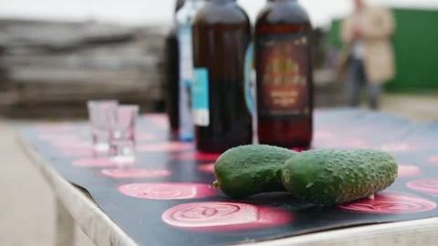 Close up of two fresh garden cucumbers on the table. Gardening concept. Stock Footage 145418067