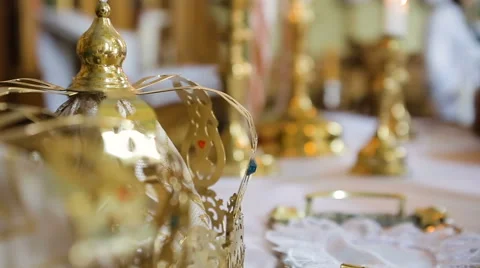 Close up of two gold wedding crowns Stock Footage 62624174