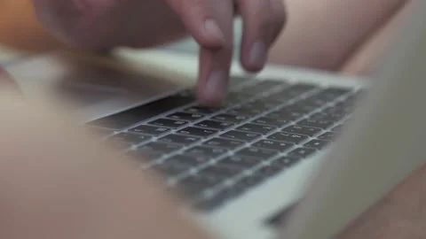 Close up two hand of man using notebook and fingers touch on keyboard computer Stock Footage 155157248