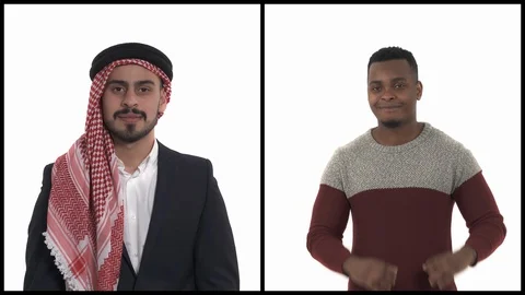 Close-up of two millennial men putting hands in heart shape. Body language and Video stock 129749406