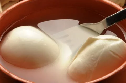 Close up of two mozzarella serum Stock Photos