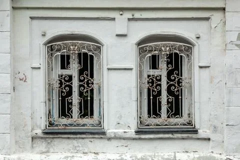 Close-up of a two  old windows Stock Photos