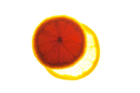 Close up two orange slices with backlite. macro photo Stock Photos
