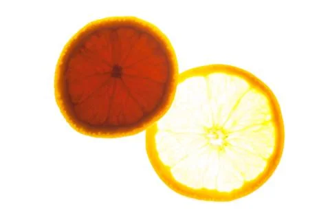 Close up two orange slices with backlite. macro photo Stock Photos