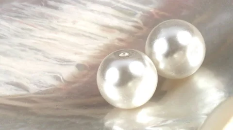 Close Up of Two Pearls on a Seashell. 库存影片 55761716