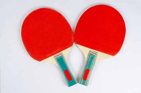 Close up two red ping-pong rackets  isolated on white Stock Photos