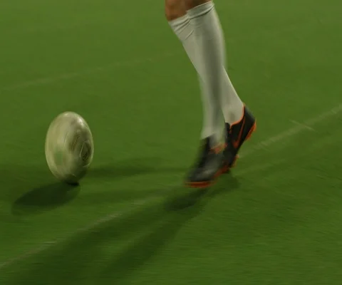 Close up of two soccer players practising on football stadium at night Video stock 147058780