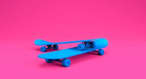 Close up two stacking blue skateboards Stock Illustration