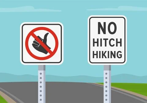 Close-up of a two types of United States "No hitchhiking" sign. Stock Illustration