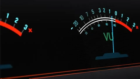 Close up of two VU (Volume Unit) or level meter. Stock Footage 296130916