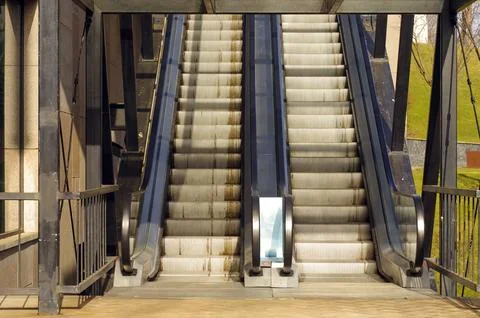 Close-up with two-way escalators Stock Photos