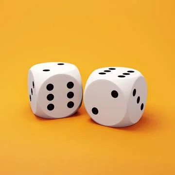 Close-up of two white dice against orange background. 3d render 库存照片