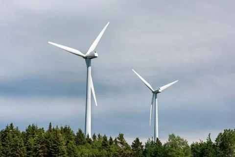 Close-up of two wind turbines Stock Photos