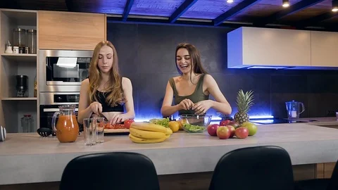 Close up of two young charming happy female mates which having fun in the Stock Footage 127104351