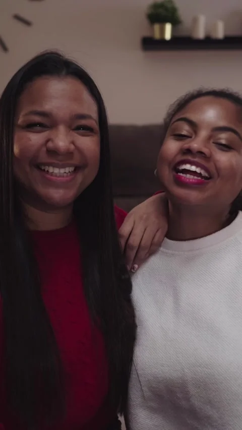 Close-up of two young smiling African American women blogger making a streaming Stock Footage 275168871