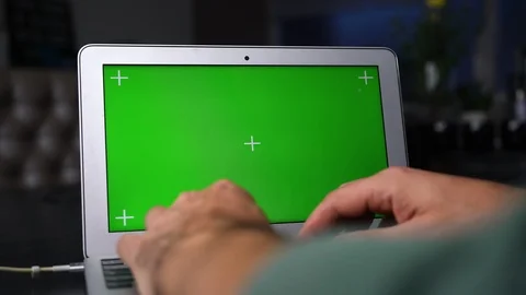 Close up typing and working on a modern laptop with chromakey and markers Stock Footage 126060907