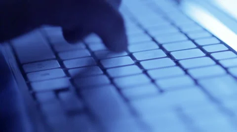 Close up typing on blue keyboard Video stock 6097172