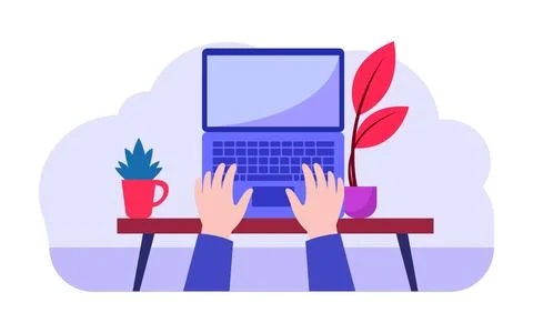 Close up Typing on Laptop Stock Illustration