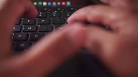 Close-up typing on tablet keyboard, mobile computing, Stock Footage 334739022