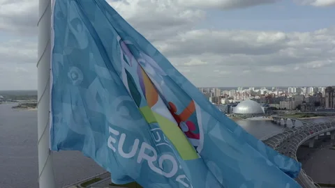 Close-up of the UEFA flag at the 2020 World Cup Video stock 155047945