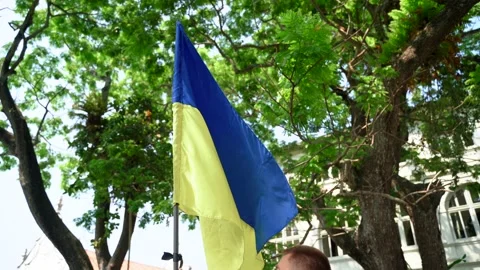 Close-up of the Ukrainian flag on the demonstration Stock Footage 172323966