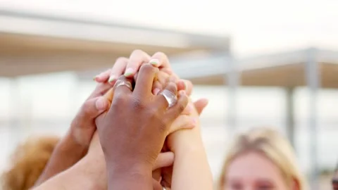 Close-up of united hands of multi-ethnic people Stock Footage 265023577