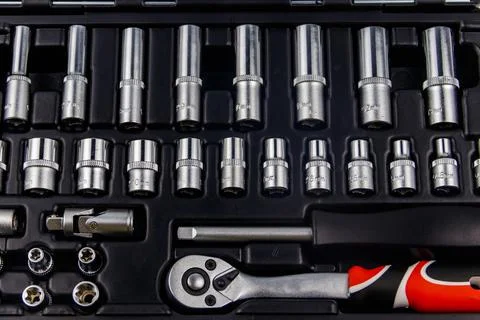 Close-up of universal tool kit for car repair Stock Photos