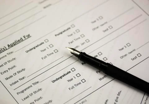 Close up of a university application form Stock Photos