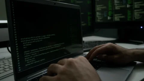 Close-up of Unrecognizable Programmer Writing Code on Laptop Video stock 302195092