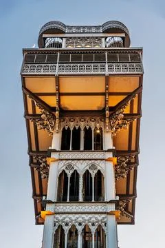 Close-up of the upper platform of the Santa Justa elevator with the moon pe.. Stock Photos