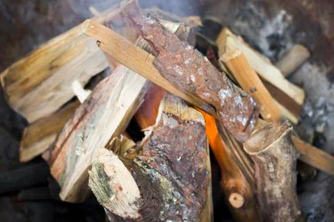 Close-up upper shot of fire and wooden Stock Photos