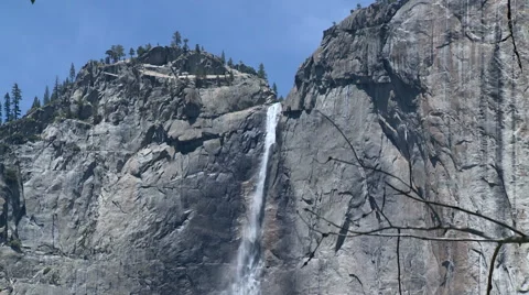 Close Up Upper Yosemite Falls Flows as Drought Eases Stock Footage 54715256