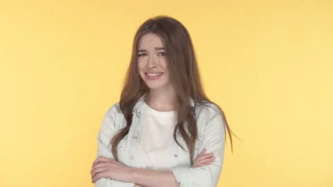 Close upportrait of stressed, unhappy young woman. Slowmotion.  Stock Footage 131344225