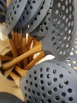 Close-ups of gray kitchen spatulas Stock Photos