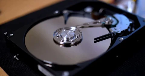 Close ups of an open computer hard drive Stock Footage 102382645