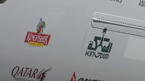 Close-ups of the right wing and engine under the wing Airbus A-380 aircraft Stock Footage 107132958