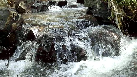 Close ups shot, river stream among grey rocks on the mountain Stock Footage 123691773