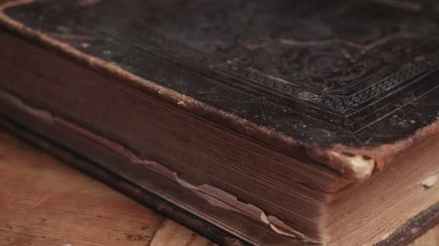 Close-ups on the textures of an old Bible Stock Footage 290014447