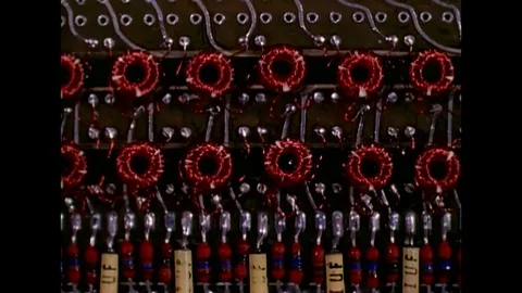 Close ups of the wiring and chips used in an early computer, 1967 Stock Footage 116043838